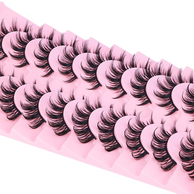 False Eyelashes Manga Lashes 10 Pairs False Eyelashes Japanese Style D Anime Lashes Natural Cosplay Lashes Natural Look 15 MM Wispy Faux Mink Lashes Full Strip Doll Lashes by FANXITON