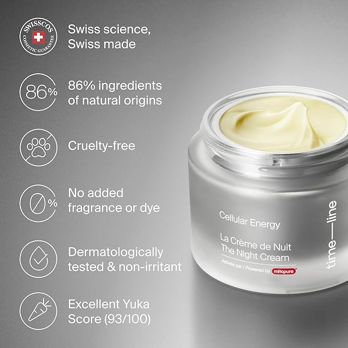 Timeline The Night Cream powered by Mitopure (Urolithin A) Helps skin regenerates overnight, clinically proven to boost skin hydration, significantly reduce wrinkles appearance. 1.69oz (50ml)