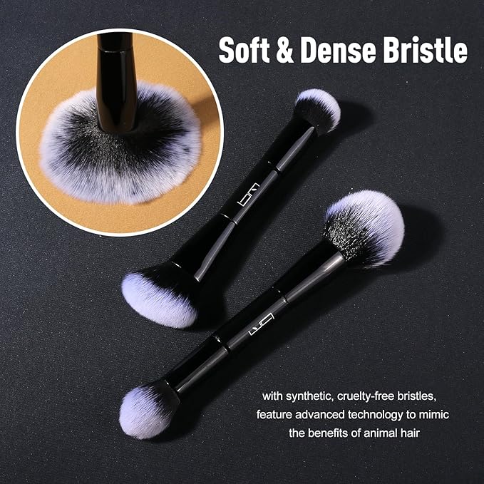 2Pcs Duo End Makeup Brushes, Foundation, Powder, Contour, Concealer, eye makeup Brush, Double-ended Multi-functional Synthetic Cosmetic Tools Makeup Brushes(Black)