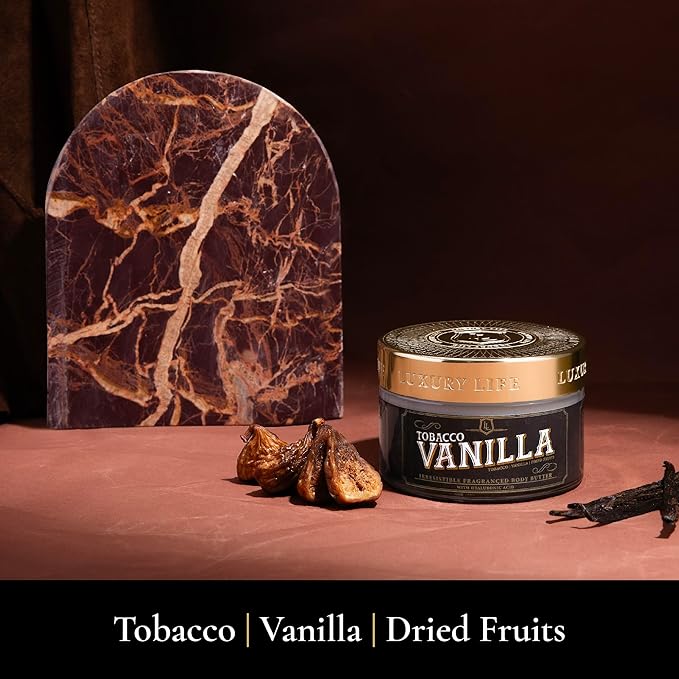 LUXURY LIFE BUTTER - Irresistibly Scented Body Butter with Hyaluronic Acid for Ultimate Moisture. Hydrates for a Non-Greasy Glamorous Glow (Presidential, Intimate Dessert, Tobacco Vanilla 5 oz)