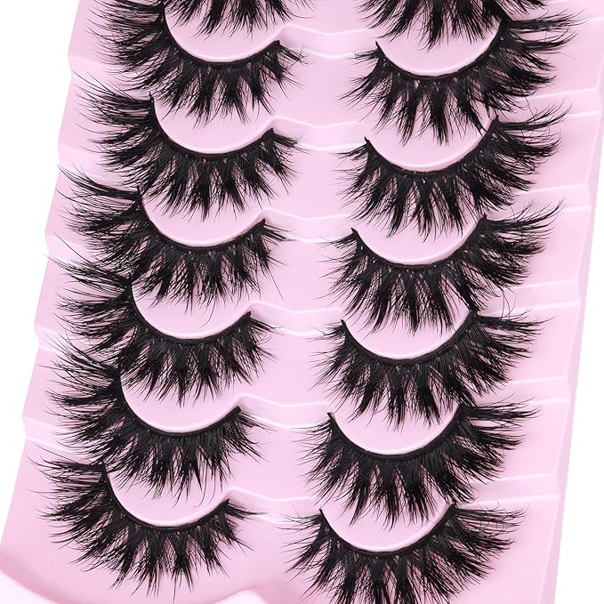 Lashes Flat Faux Mink Eyelashes 20mm Long False Eyelashes Dramatic Cat Eye Eyelashes Wispy 3D Crossed Thick Fox Eyelashes Extensions Strip Lashes Pack by Kiromiro