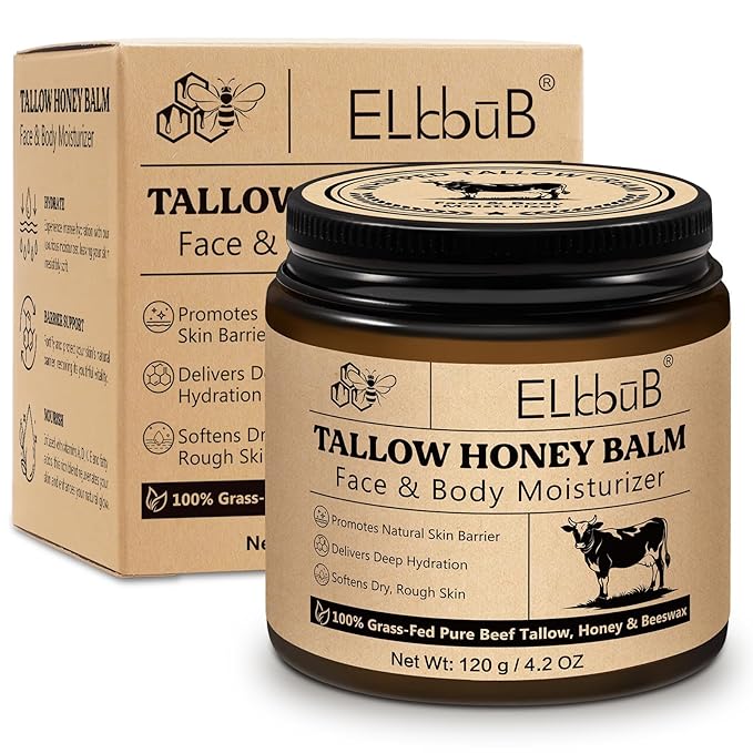 Whipped Tallow Cream for Face & Body - 100% Grass-Fed Beef Tallow, Natural Honey & Beeswax Moisturizer, Deep Hydration & Nourishment, Oil-Free & Unscented, Fast Absorbing