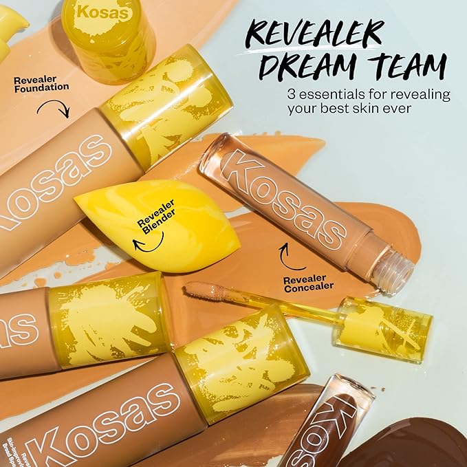 Kosas Revealer Skin-Improving Foundation with SPF 25 Protection - Hydrate, Brighten, Soothe, Plump, Protect Skin - Smoothing Texture, Natural Finish and Clean Formula - Medium Deep Warm 300