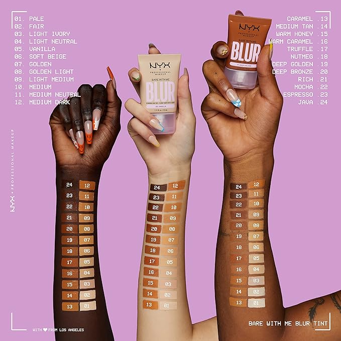 NYX PROFESSIONAL MAKEUP Bare With Me Blur Skin Tint Foundation Make Up with Matcha, Glycerin & Niacinamide - Soft Beige