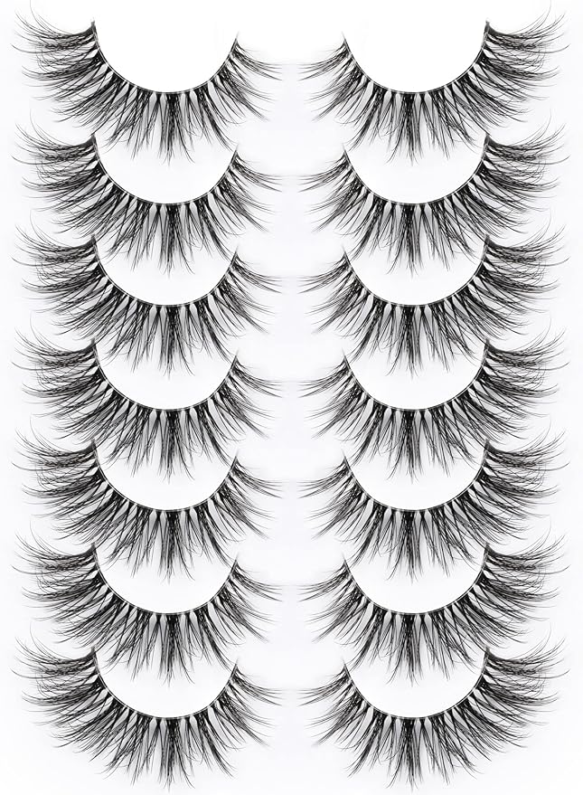 False Eyelashes with Clear Band Faux Mink Lashes Natural Look 3D Volume Wispy Fake Lashes Pack by Kiromiro 7 Pairs