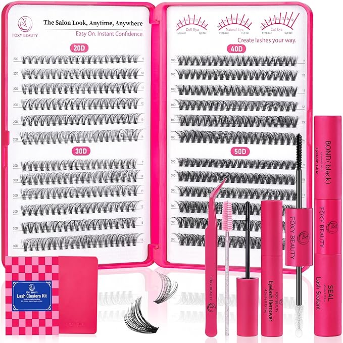 Lash Clusters - Lash Clusters Kit Lash Extension Kit with Lash Bond and Seal Cluster Eyelash Extensions Eyelash Clusters 20D30D40D50D-0.07D Lashes Clusters Eyelash Extension Kit DIY at Home Eyelashes