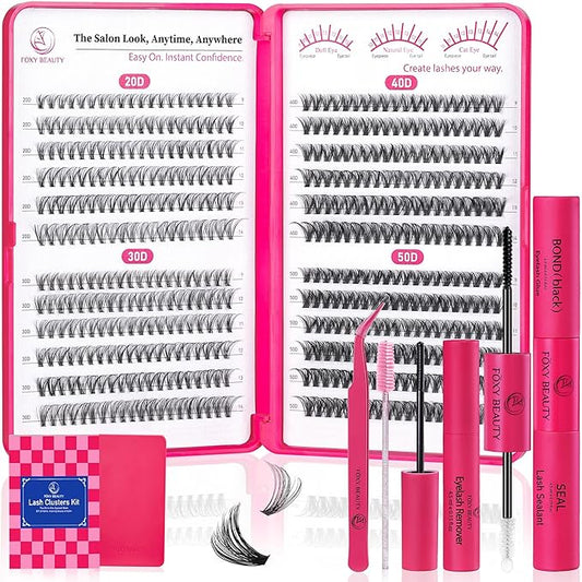 Lash Clusters - Lash Clusters Kit Lash Extension Kit with Lash Bond and Seal Cluster Eyelash Extensions Eyelash Clusters 20D30D40D50D-0.07D Lashes Clusters Eyelash Extension Kit DIY at Home Eyelashes