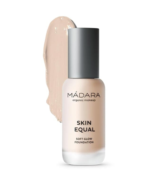 MÁDARA Organic Skincare | Skin Equal Soft Glow Foundation SPF15 PORCELAIN IVORY 10-30ml, Mineral foundation with hyaluronic acid, Buildable medium coverage, Dewy foundation, Vegan, COSMOS certified