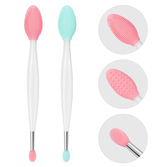 Unaone Lip Scrub Brush - 2 PCS Dual-ended Lip Scrubber Exfoliator and Silicone Lip Brush, 3-in-1 Silicone Lip Scrub Tool Lip Mask Applicator, Gentle Exfoliator & Applicator for Soft