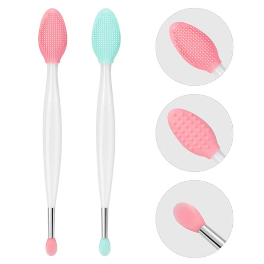 Unaone Lip Scrub Brush - 2 PCS Dual-ended Lip Scrubber Exfoliator and Silicone Lip Brush, 3-in-1 Silicone Lip Scrub Tool Lip Mask Applicator, Gentle Exfoliator & Applicator for Soft