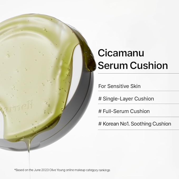 Parnell Cicamanu Serum Cushion - Moisturizing Foundation for Soothing, Coverage, Glass Skin and Lightweight for Sensitive and Dry Skin Pearl Skin (0.52 Fl Oz) (33W)