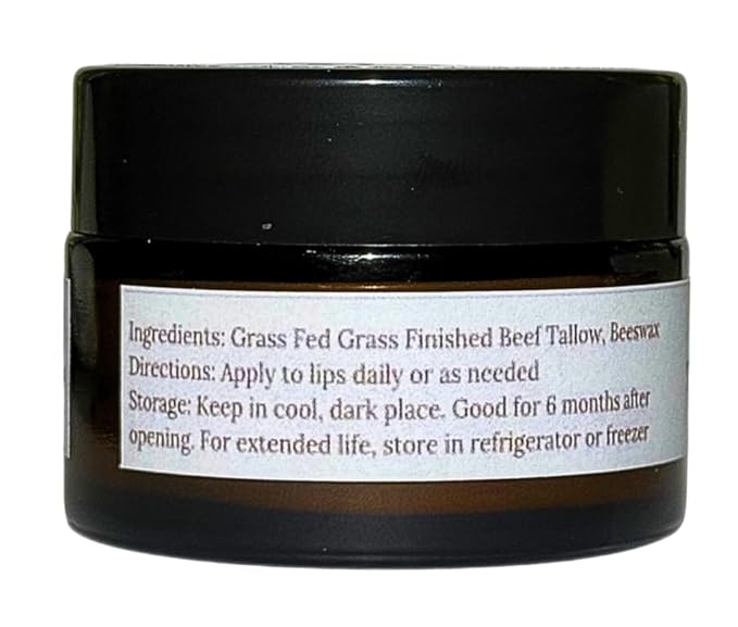 100% Grass Fed Grass Finished Beef Tallow and Beeswax Lip Balm, Face Moisturizer, Body Balm, for Oily, Dry, Sensitive Skin, USA Made