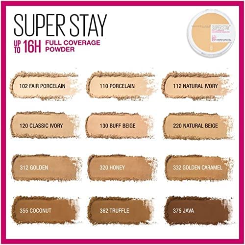 Maybelline Super Stay Full Coverage Powder Foundation Makeup, Up to 16 Hour Wear, Soft, Creamy Matte Foundation, Porcelain, 1 Count