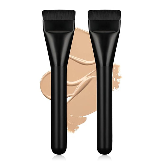 2Pcs Flat Foundation Brush,Face Mask Brush Makeup Spatula Facial Brush for Liquid Foundation Mask,Premium Face Korean Makeup Brush for Blending Cream (Black&Black)