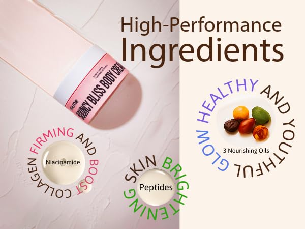 SOLME Brazilian Bum Bum Body Lotion Bouncy Bliss | Skin Tightening Body Butter with Coconut & Jojoba Oil, Collagen & Avocado Extract | Glowing Skin | Peach Vanilla Scent | K-Beauty, 6.76 fl. oz.