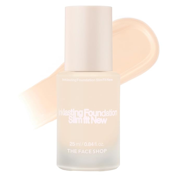 THE FACE SHOP Ink Lasting Liquid Foundation, Full Coverage, 72‑Hour Wear Semi‑Matte Finish, Makeup with Bakuchiol, C110 Apricot Beige, 0.84 Fl. Oz.