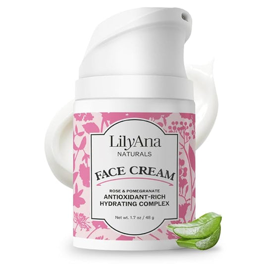 LilyAna Naturals Face and Neck Moisturizer for Women and Men - Moisturizer Face and Neck Cream for Dry Skin and Dark Spot Brightening - Rose and Pomegranate Extracts - 1.7oz