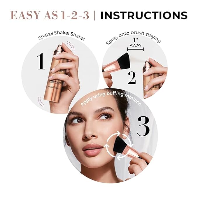 LUMINESS Silk Airbrush Spray Foundation & Buffing Brush Kit – Full Coverage Foundation & Dual-Sided Buffing Brush - Buildable Coverage, Anti-Aging Formula Hydrates & Moisturizes (Shade - Warm)