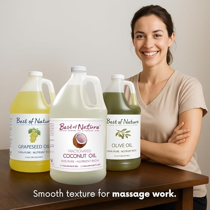 Best of Nature 100% Pure Fractionated Coconut Oil - Liquid MCT Massage & Body Oil, Unscented Moisturizer for Hair, Skin, Face, Aromatherapy Carrier for Essential Oils, Half Gallon (64 fl oz)