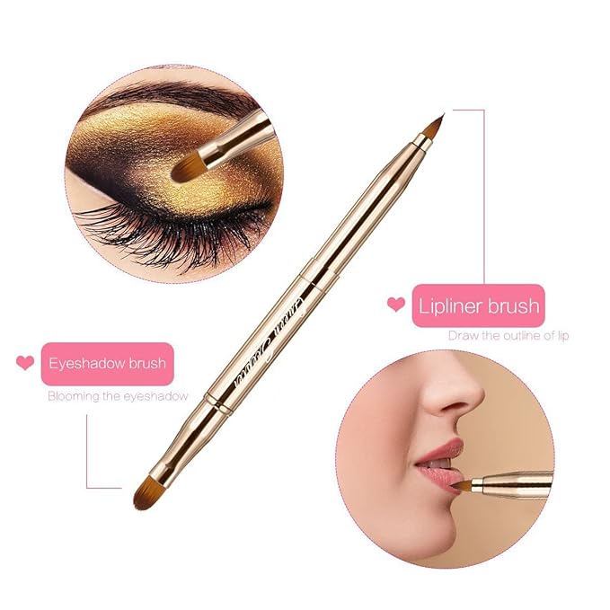 Retractable Eyebrow Eyelash Lip Brush Makeup Brush Double-Sided Soft With Cap Concealer Eyeliner For Travel Cosmetic Brushes, gold color