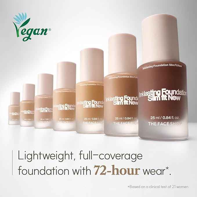 THE FACE SHOP Ink Lasting Liquid Foundation, Full Coverage, 72‑Hour Wear Semi‑Matte Finish, Makeup with Bakuchiol, N330 Cinnamon, 0.84 Fl. Oz.