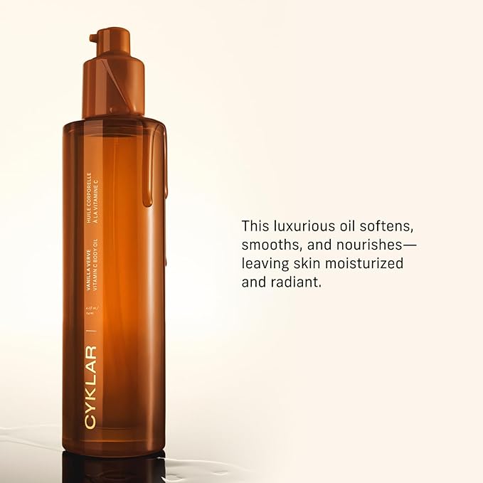Vitamin C Body Oil for Women and Men. Moisturizing Vanilla Verve Scented Body Serum for Glowing Skin. Nourishing, Hydrating After-Shower and Bath Skin Care Moisturizer, 4.2 Fl Oz