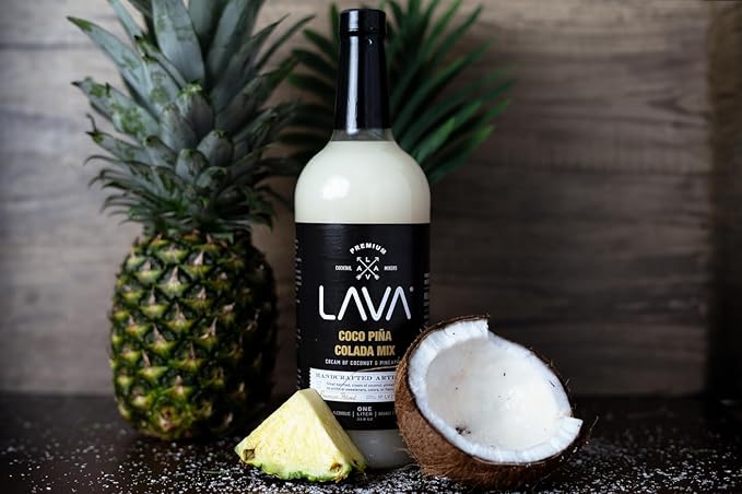 (3 Pack) LAVA Premium Coco Pina Colada Made with Cream of Coconut and Real Pineapple, No Artificial Sweeteners or Flavors, 1-Liter (33.8oz) Glass Bottle.