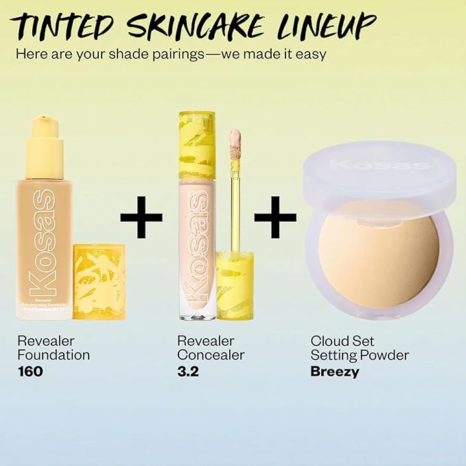 Kosas Revealer Skin-Improving Foundation with SPF 25 Protection - Hydrate, Brighten, Soothe, Plump, Protect Skin - Smoothing Texture, Natural Finish and Clean Formula - Light+ Neutral Olive 160