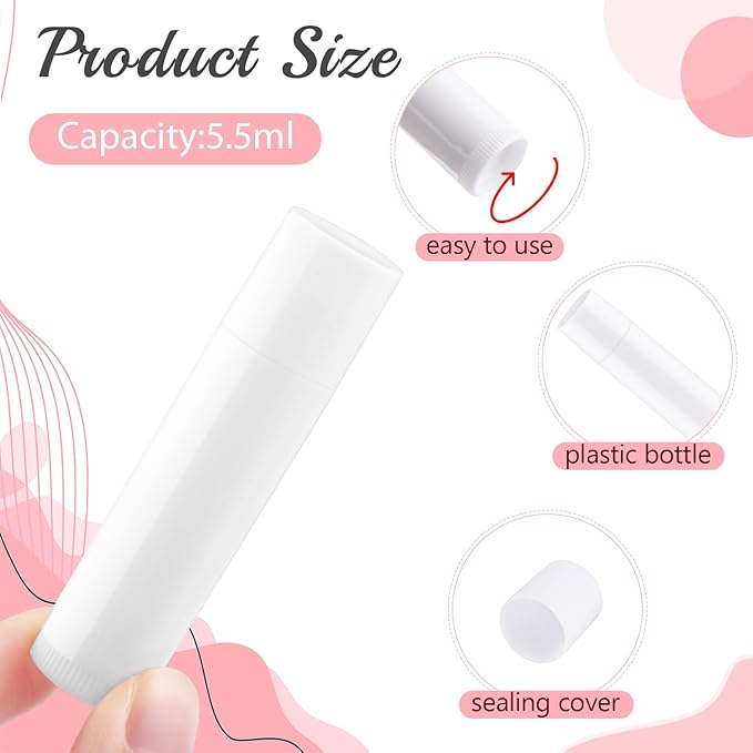 100 Pcs 5.5ml Bulk Empty Lip Balm Tubes Refillable Plastic Lip Gloss Container Travel Lipstick Tubes Chapstick Tubes Holder For DIY Homemade Lip Balm (white)