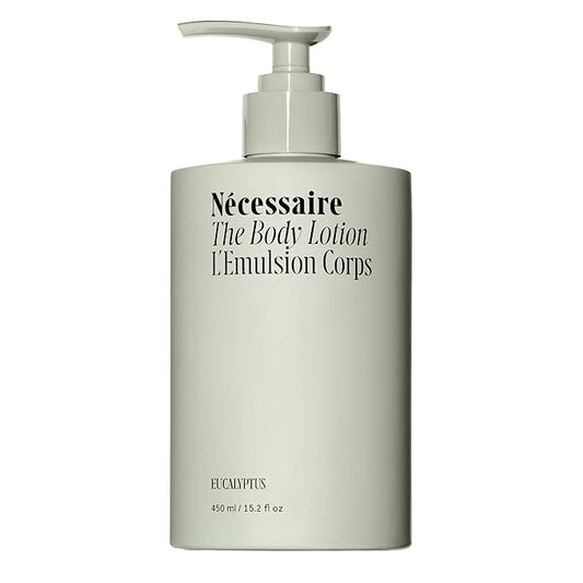 Nécessaire The Body Lotion with Pump. Eucalpytus. Multi-Peptide Firming Lotion to Moisturize, Firm, Strengthen. 2.5% Niacinamide, Vitamin C/E + Omega 6/9. 450ml / 15.2 fl oz