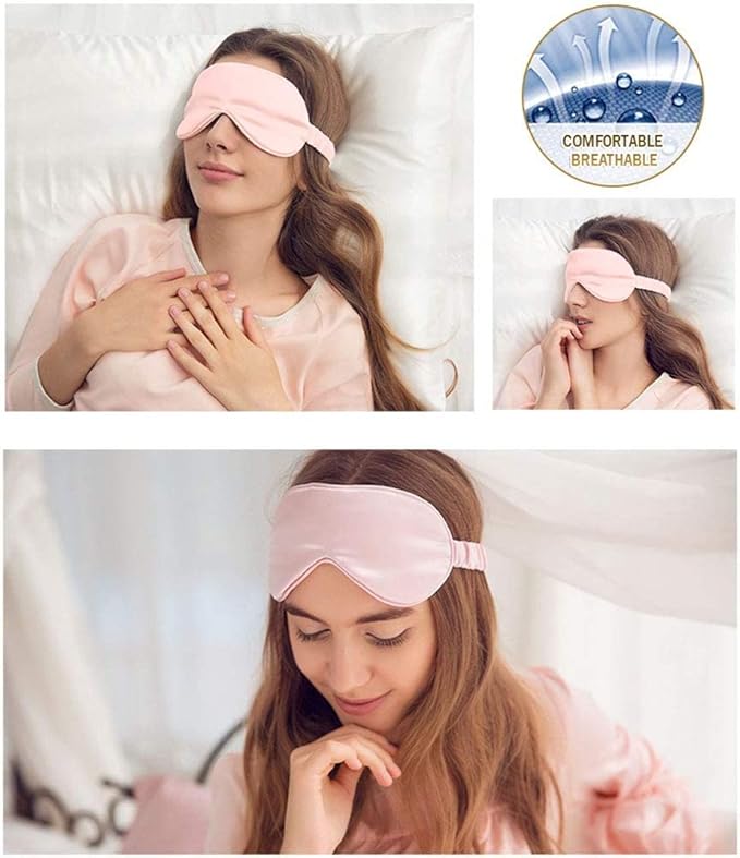 100% Natural Mulberry Soft Silk Sleep Mask, Light Blocking Eye Masks For Sleep, Night Blindfold Eye Mask Cover For Men And Women, Sleeping Night Mask For Travel (Pink)