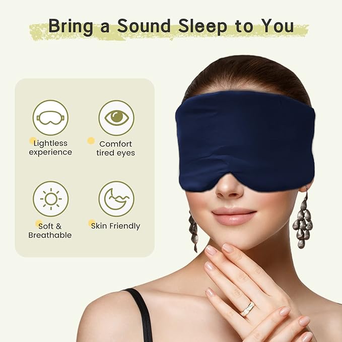 100% Handmade Bamboo Sleeping Eye Mask for Women for Men,Night Masks,Organic Sleep Mask,Blockout Eye Mask for Sleeping,Large Size Adjustable (Navy Blue)