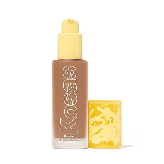 Kosas Revealer Skin-Improving Foundation with SPF 25 Protection - Hydrate, Brighten, Soothe, Plump, Protect Skin - Smoothing Texture, Natural Finish and Clean Formula - Medium Deep Neutral 320