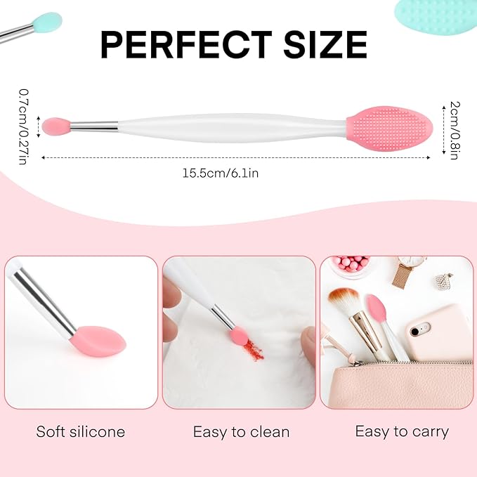Unaone Lip Scrub Brush - 2 PCS Dual-ended Lip Scrubber Exfoliator and Silicone Lip Brush, 3-in-1 Silicone Lip Scrub Tool Lip Mask Applicator, Gentle Exfoliator & Applicator for Soft
