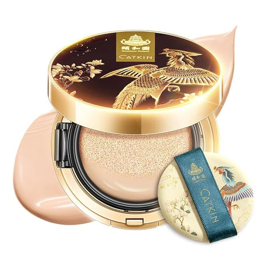 Catkin Phoenix Cushion Foundation Buildable Coverage Anti-Aging Serum Makeup, Sheer Satin Finish, Refill Included, Light Beige 0.46 Oz x 2, C02 IVORY