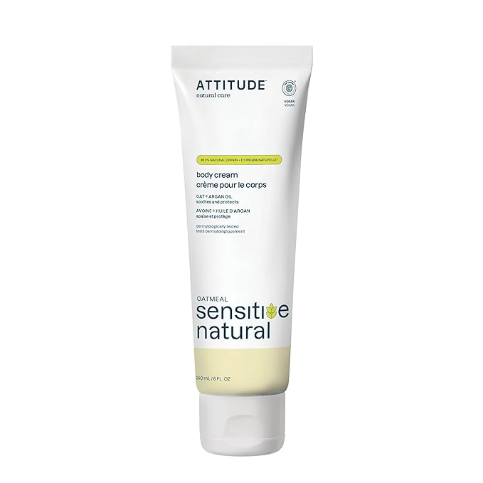 ATTITUDE Body Cream for Sensitive Skin with Oat, EWG Verified, Dermatologically Tested, Vegan, Argan Oil, 8 Fl Oz