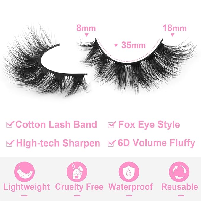 Mink Lashes False Eyelashes Wispy 3D Volume Cat Eye Faux Mink Eyelashes Natural Look 18mm Strip Eyelashes Pack 7 Pairs by Kiromiro