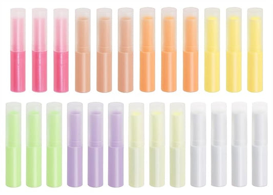0.14oz Empty Flavored Lip Balm Container Tubes Plastic Homemade Moisturizing Lip Stick with Caps Bulk Fit for Women Adult DIY Making Supplies, 25 Count (Multicolor)