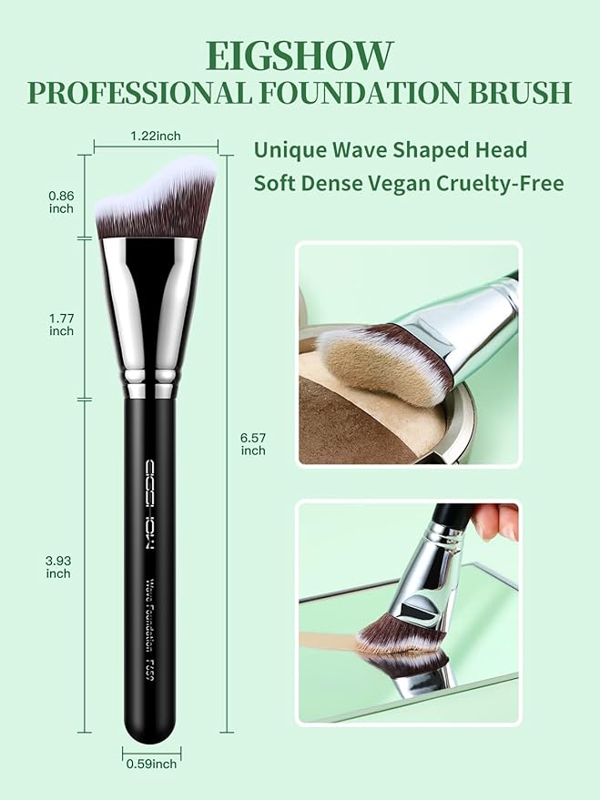 EIGSHOW Foundation Brush with Wave Shaped Head for Liquid, Cream, Powder Blending Cheekbones Jawline, Large Premium Dense Synthetic Bristles (F659)