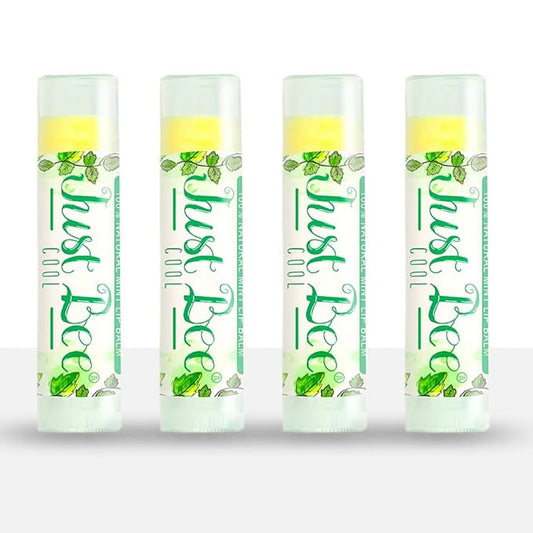 100% Natural Beeswax Lip Balm with Organic Oils (Cool Peppermint, 4 pack)