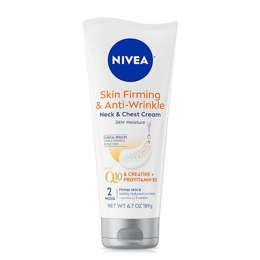 NIVEA Skin Firming & Anti Wrinkle Neck & Chest Cream with Coenzyme Q10, Creatine and Provitamin B5, Skin Firming Cream Reduces the Look of Fine Lines and Wrinkles, 6.7 Oz Tube