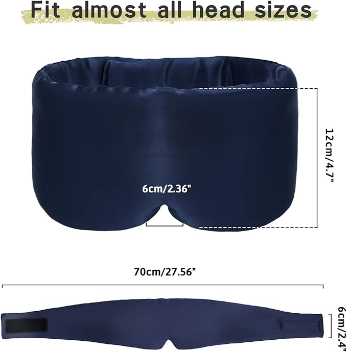100% Handmade Bamboo Sleeping Eye Mask for Women for Men,Night Masks,Organic Sleep Mask,Blockout Eye Mask for Sleeping,Large Size Adjustable (Navy Blue)