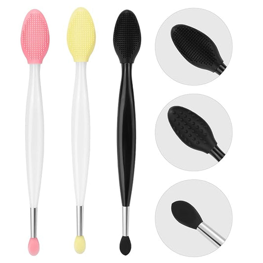 Unaone Lip Scrub Brush - 3 PCS Dual-ended Lip Scrubber Exfoliator and Silicone Lip Brush, 2-in-1 Silicone Lip Scrub Tool Lip Mask Applicator, Gentle Exfoliator & Applicator for Soft