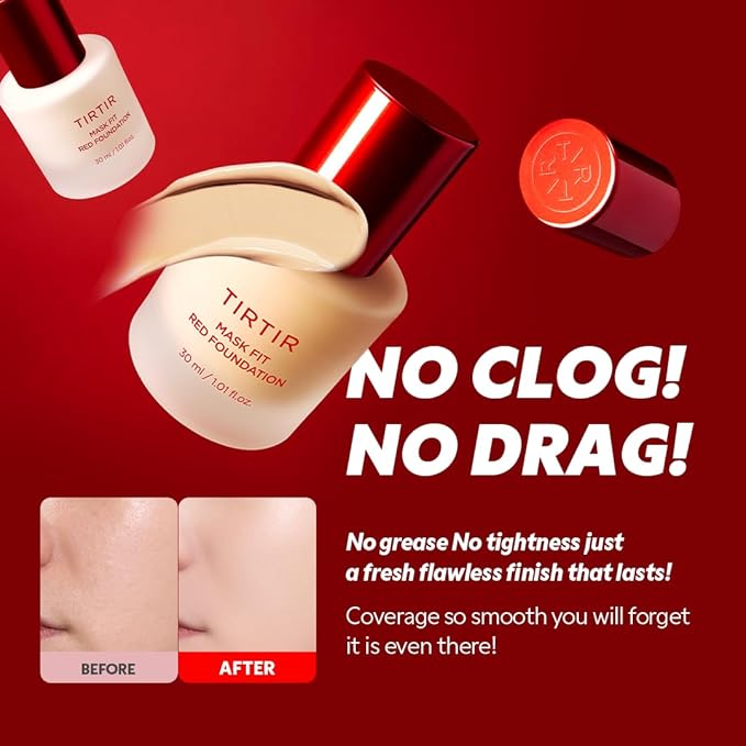 TIRTIR Mask Fit Red FoundationㅣLong Lasting Flawless Coverage, Energy Essence, Lightweight, Hydrating, Pore-Blurring, Breathable Satin Finish, Makeup, Radiant Skin, #37N Peanut, 1.01 Fl Oz