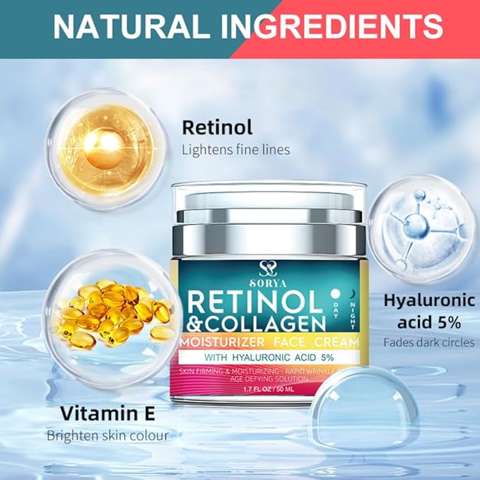 Retinol & Collagen Face Cream – Anti-Aging Moisturizer for Wrinkles & Fine Lines | Hyaluronic Acid & Peptides | Hydrates & Restores Skin Elasticity