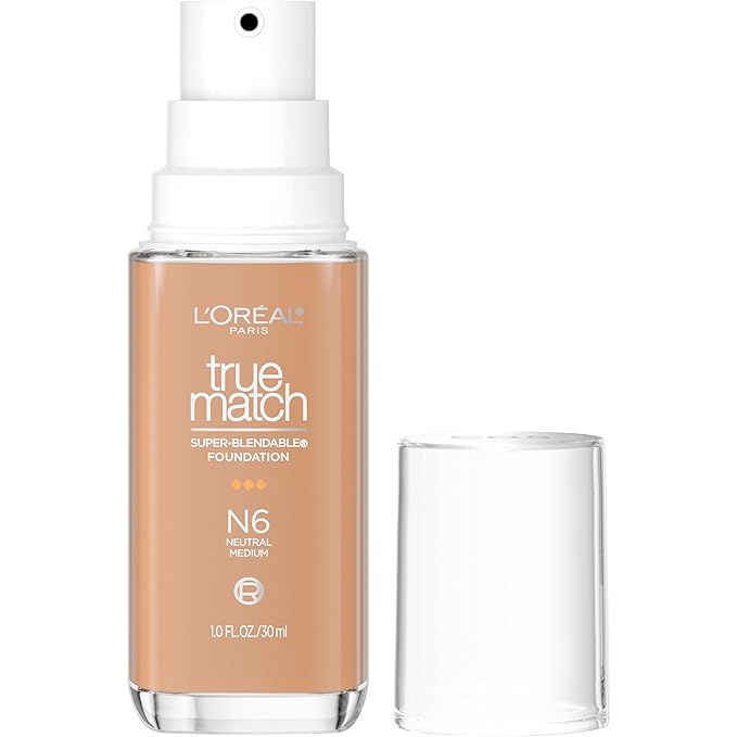 L'Oreal Paris True Match Super-Blendable Foundation, Medium Coverage Liquid Foundation Makeup, N6, Medium, 1 Fl Oz