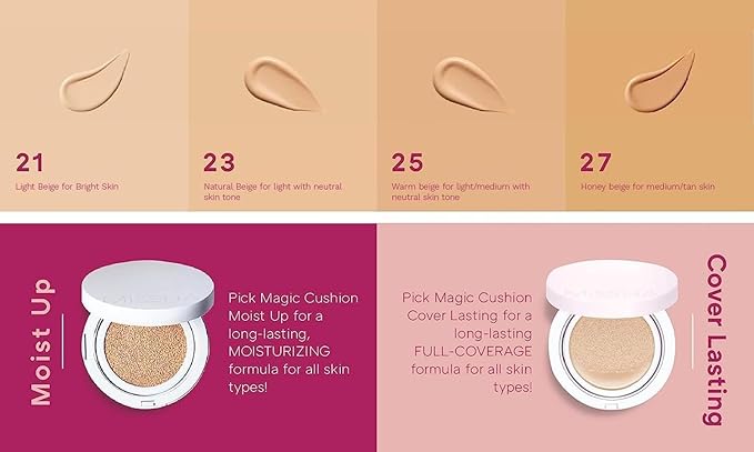 MISSHA Magic Cushion Foundation No.21 Light Beige for Bright Skin - Flawless Coverage,Dewy Finish,Easy Application for All Skin Types