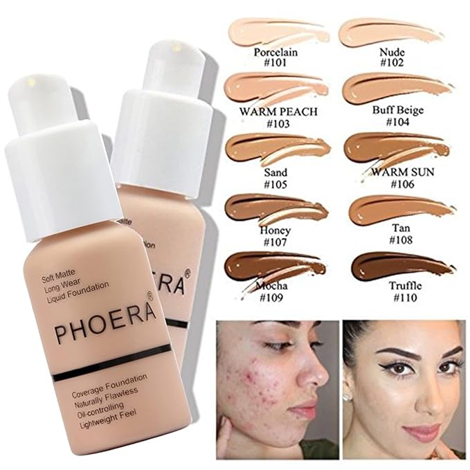 PHOERA Foundation Full Coverage,and Medium Coverage 2024 New PHOERA Foundation Makeup for Mature Skin,Lightweight Wrinkles Matte Natural Finish for a Flawless Complexion(104+N03/Buff Beige+Buff Beige)