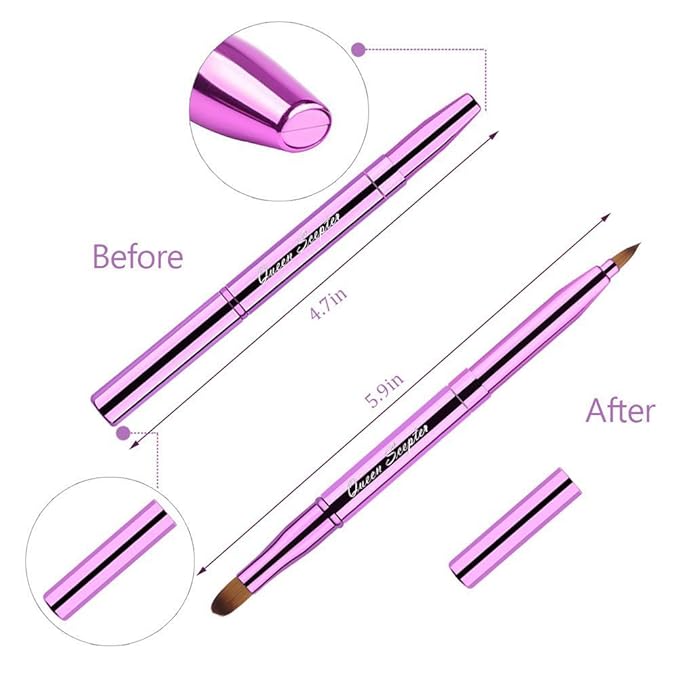 Retractable Dual End Lip Brush Concealer Brush with Cap, Lipstick Eyeshadow Foundation Makeup Brushes Gold, Black, Purple