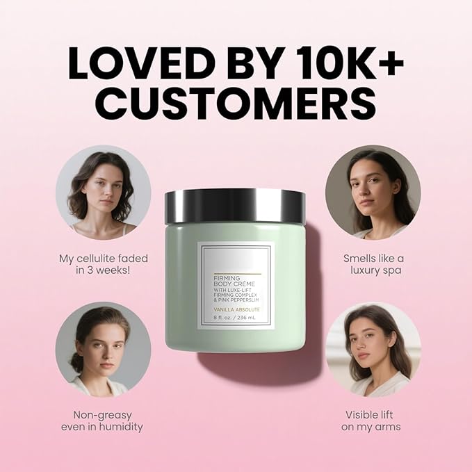 Champagne Firming Body Cream,Anti-Aging Tightening Cream with Luxe-Lift Complex,Skin Firming Cream for Hydrates Dry Skin, Fights Crepey Skin on Arms & Legs(8 Fl Oz, Sweet Almond Coconut)